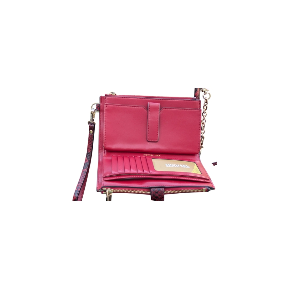 LIKE NEW MICHAEL Kors SET Karlie Crimson Logo Print Faux Snake Textured Leather - Picture 12 of 13